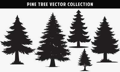 Obraz premium Silhouette of pine trees collection. black and white design for website 