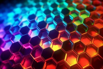 Futuristic glowing rainbow colors gradiant, hexagonal or honeycomb background - obrazy, fototapety, plakaty