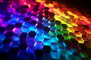 Futuristic glowing rainbow colors gradiant, hexagonal or honeycomb background