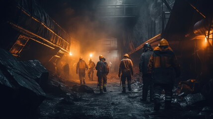 People working inside a coal mine