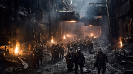 People working inside a coal mine