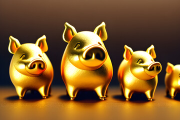 Obraz premium Gold Pig. Generative AI