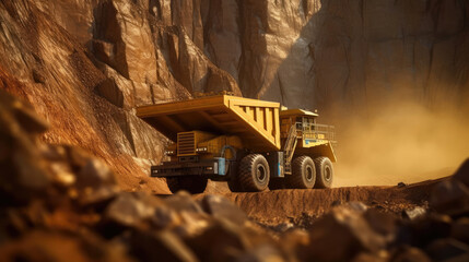 Fototapeta na wymiar A yellow haul truck in the mine