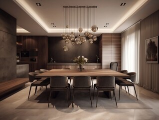 Fototapeta premium The interior design of the modern dining room generative ai