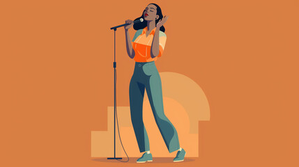 A woman singing into a microphone on stage, singing performances, Generative Ai