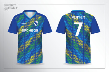 blue green yellow sport jersey for football and soccer shirt template