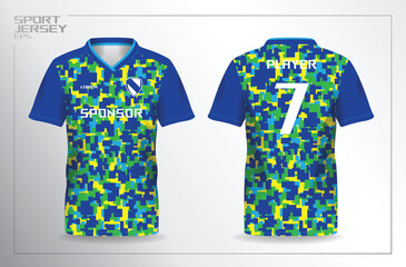 blue green yellow sport jersey for football and soccer shirt template