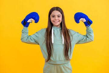 Teen boxer training with discipline. teen girl in boxing goves. boxing training of teen girl. girl...