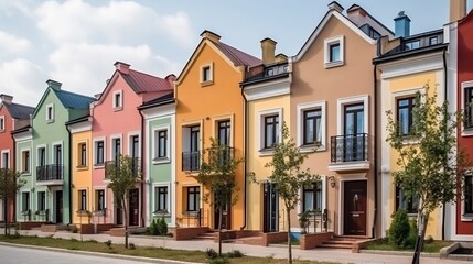 Colorful stucco traditional private townhouses residential architecture exterior generative ai