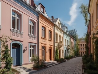 Colorful stucco traditional private townhouses residential architecture exterior generative ai