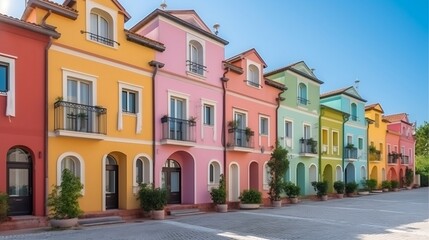 Fototapeta na wymiar Colorful stucco traditional private townhouses residential architecture exterior generative ai