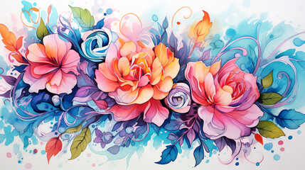 colorful flower watercolor painting background for decoration. generative AI