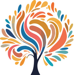 Tree of colorful leaf. Abstract vibrant tree logo design