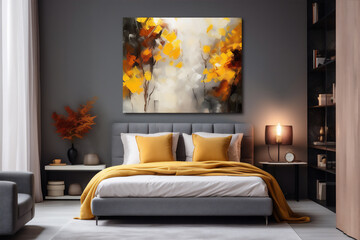 Luxury bedroom interior architecture with autumn theme, create using generative AI tools