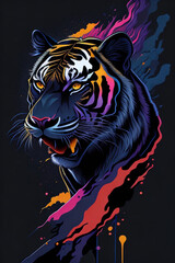 black tiger , T-Shirt Art, T-Shirt Design, Shirt Print, Splash art