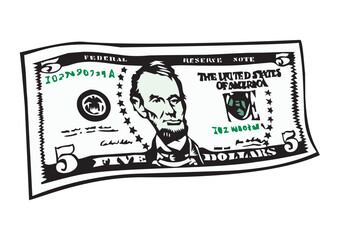 five dollar bill American currency vector illustration