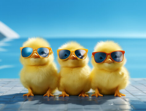 Soft bird funny yellow poultry farming small agriculture baby young glasses chick sunglasses animal chicken