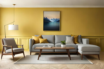 cozy sofa. Interior design of modern living room