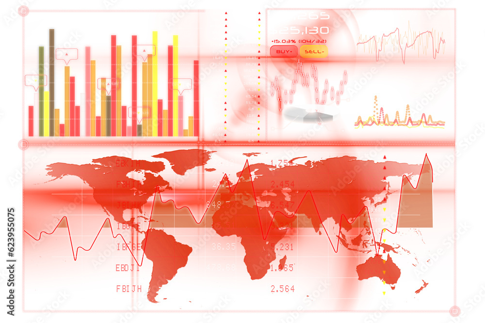 Poster digital png illustration of world map and data processing with diagrams on transparent background