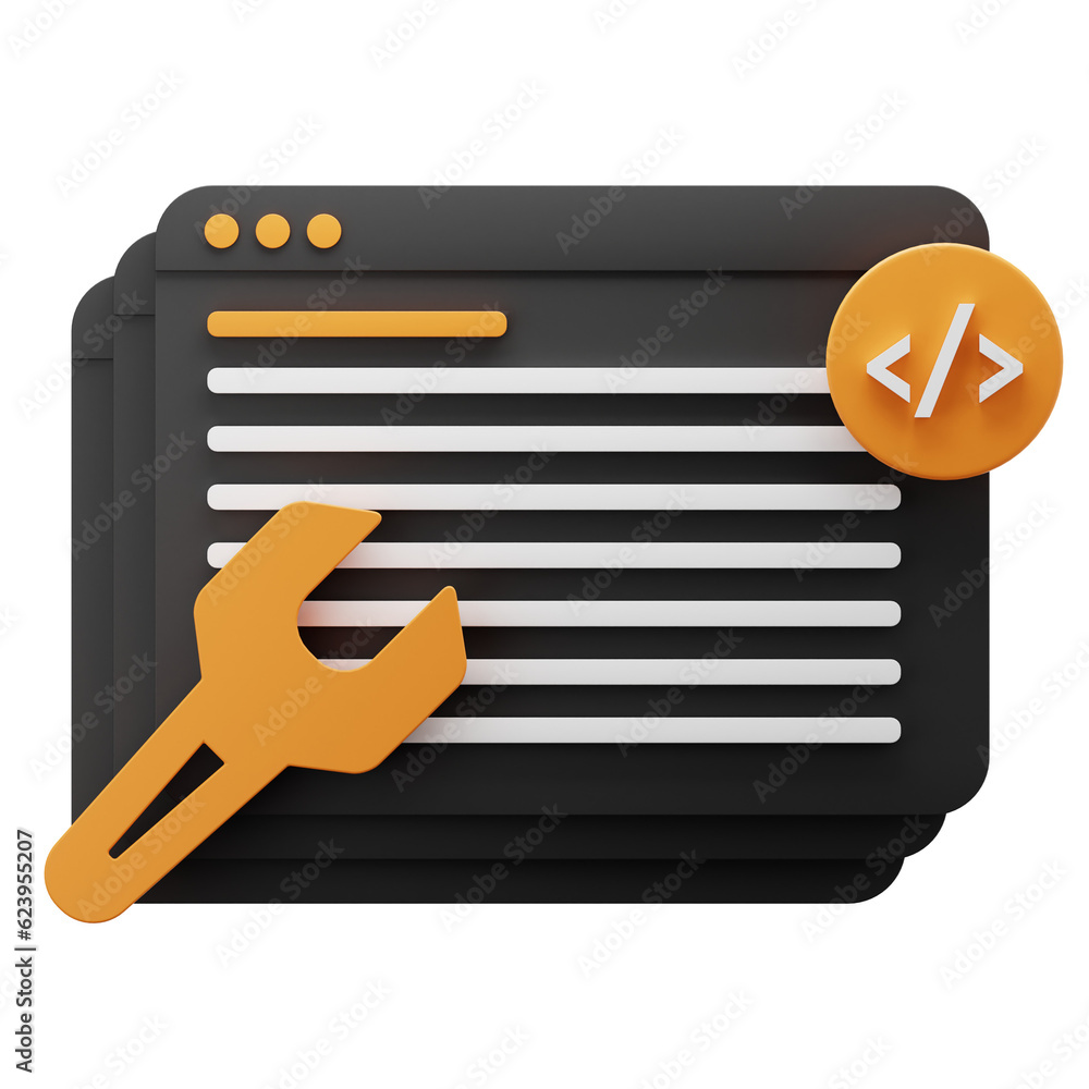 Poster web setting 3d icon. setting website 3d illustration. settings 3d icon tools in black and orange.