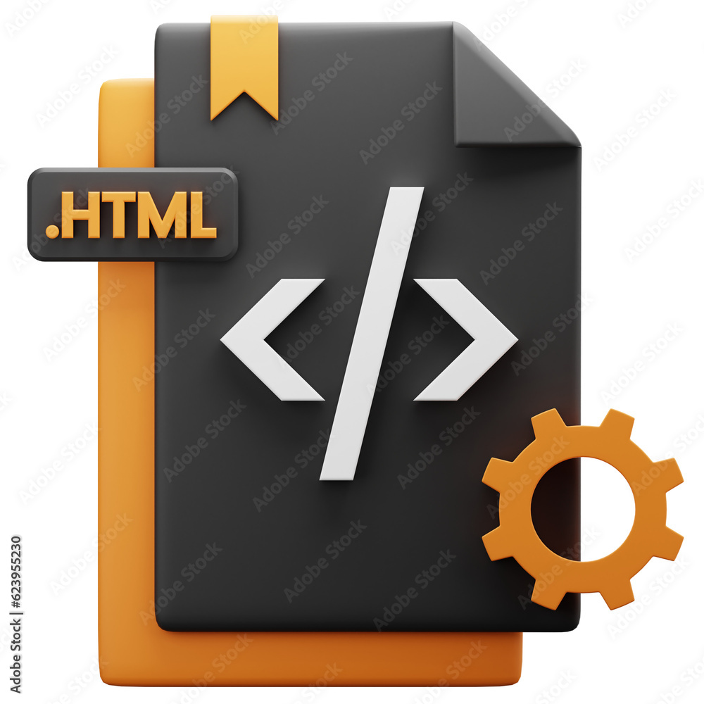 Poster 3d render of black html file document. download html button icon isolated on white background. html 