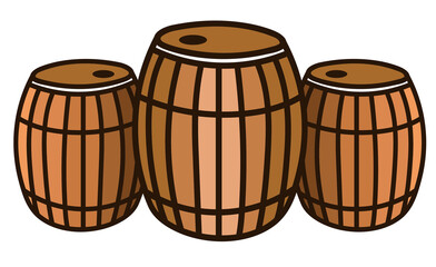 Digital png illustration of three barrels with holes on transparent background