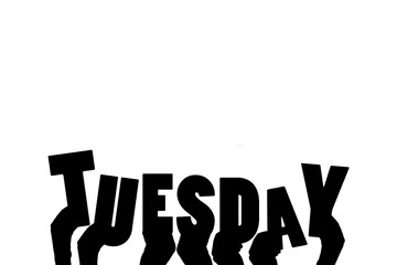 Digital png silhouette image of hands holding tuesday text on transparent background