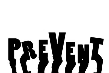 Digital png silhouette image of hands with prevent text on transparent background
