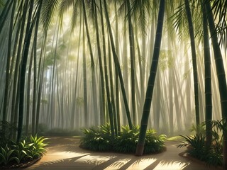 bamboo forest in the morning. Generative AI