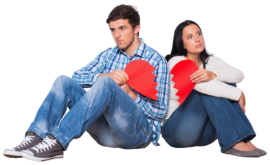 Digital png photo of caucasian couple holding broken heart on transparent background