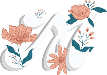Digital png illustration of flowers and abstract white symbol on transparent background