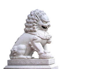 Chinese Stone Lion in Thai temple isolated on white background.Beside