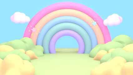3d rendered cartoon rainbow land.