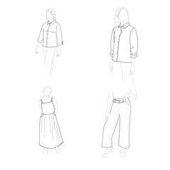A set of sketches of the outlines of a girl in a fashionable suit standing 2