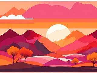landscape sunset with mountains