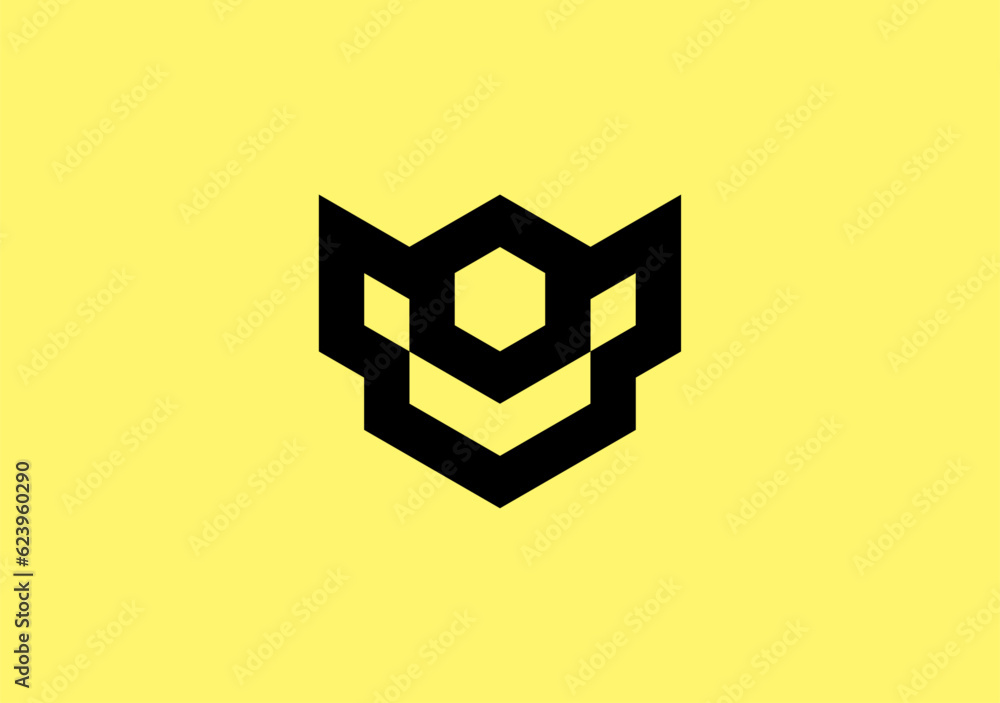 Poster abstract cube design, powerful monogram logo, showcasing the sharp shape with boldness and sophistic