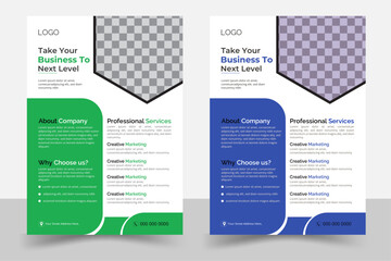 Corporate business flyer template design set, a bundle of 2 templates of different colors.
A business proposal, promotion, and modern business flyer template. New digital marketing flyer.