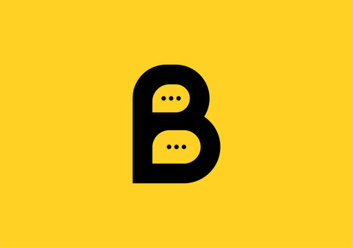 Captivating monogram logo, the letter B ingeniously incorporates a chat bubble within negative space, fostering communication