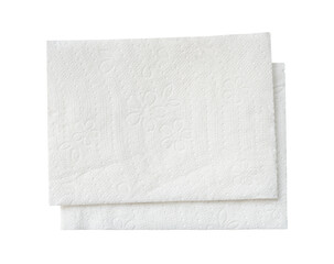 Top view of two folded pieces of white tissue paper or napkin in stack isolated on white background with clipping path.