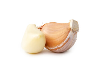 Peeled garlic cloves in stack isolated on white background with clipping path.