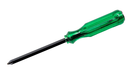 Black screwdriver with green handle isolated on white background with clipping path in png file...