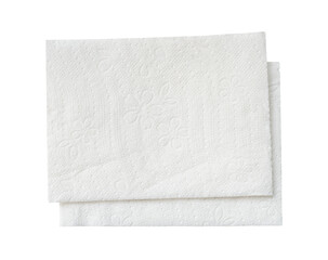 Top view of two folded pieces of white tissue paper or napkin in stack isolated on white background...