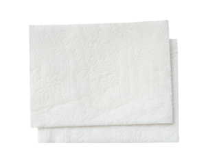 Top view of two folded pieces of white tissue paper or napkin in stack isolated on white background with clipping path in png file format