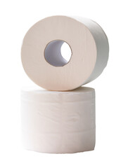 Two rolls of white tissue paper or napkin is stack isolated on white background with clipping path in png file format
