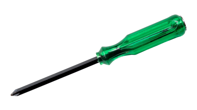 Black screwdriver with green handle isolated on white background with clipping path in png file format