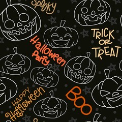 Halloween seamless pattern - creepy pumpkin lanterns with scary faces, traditional holiday halloween symbols ,seamless texture