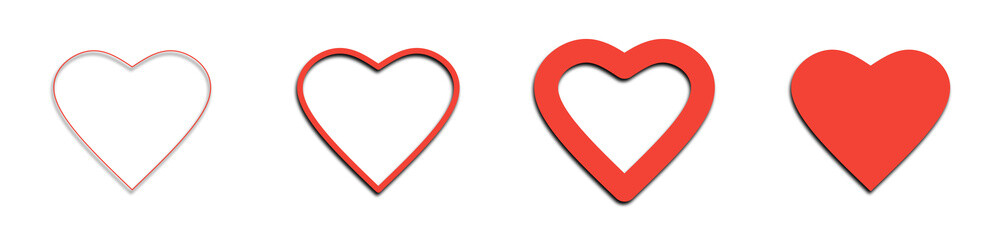 heart icon set with shadow