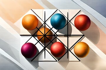 multicolor geometrical balls placed inside the geometrical structure giving an iconic pattern