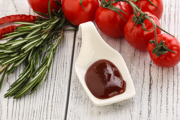 Tomato barbecue sauce on the bowl