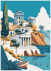 Fototapeta premium Beautiful vintage poster design of the Greece